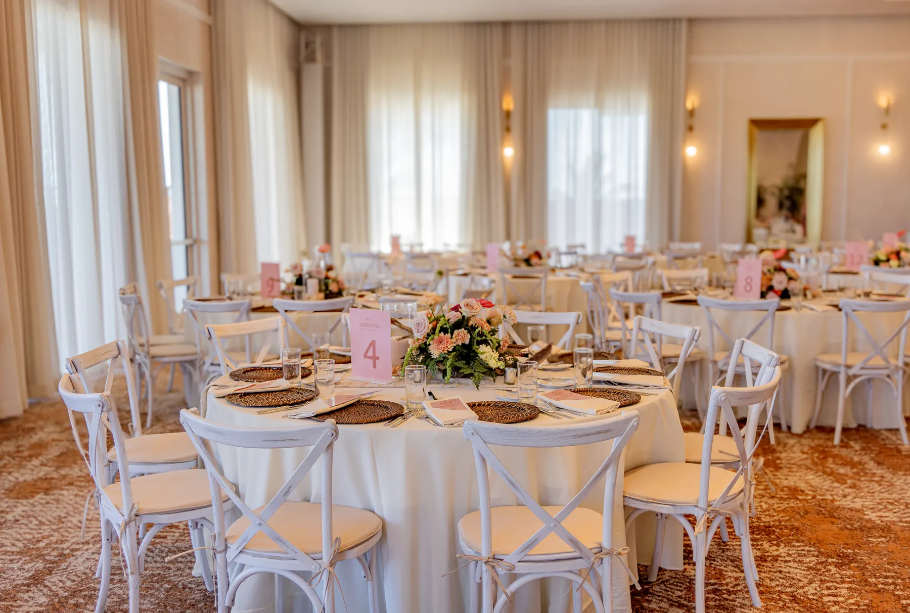 a round table set for a wedding reception