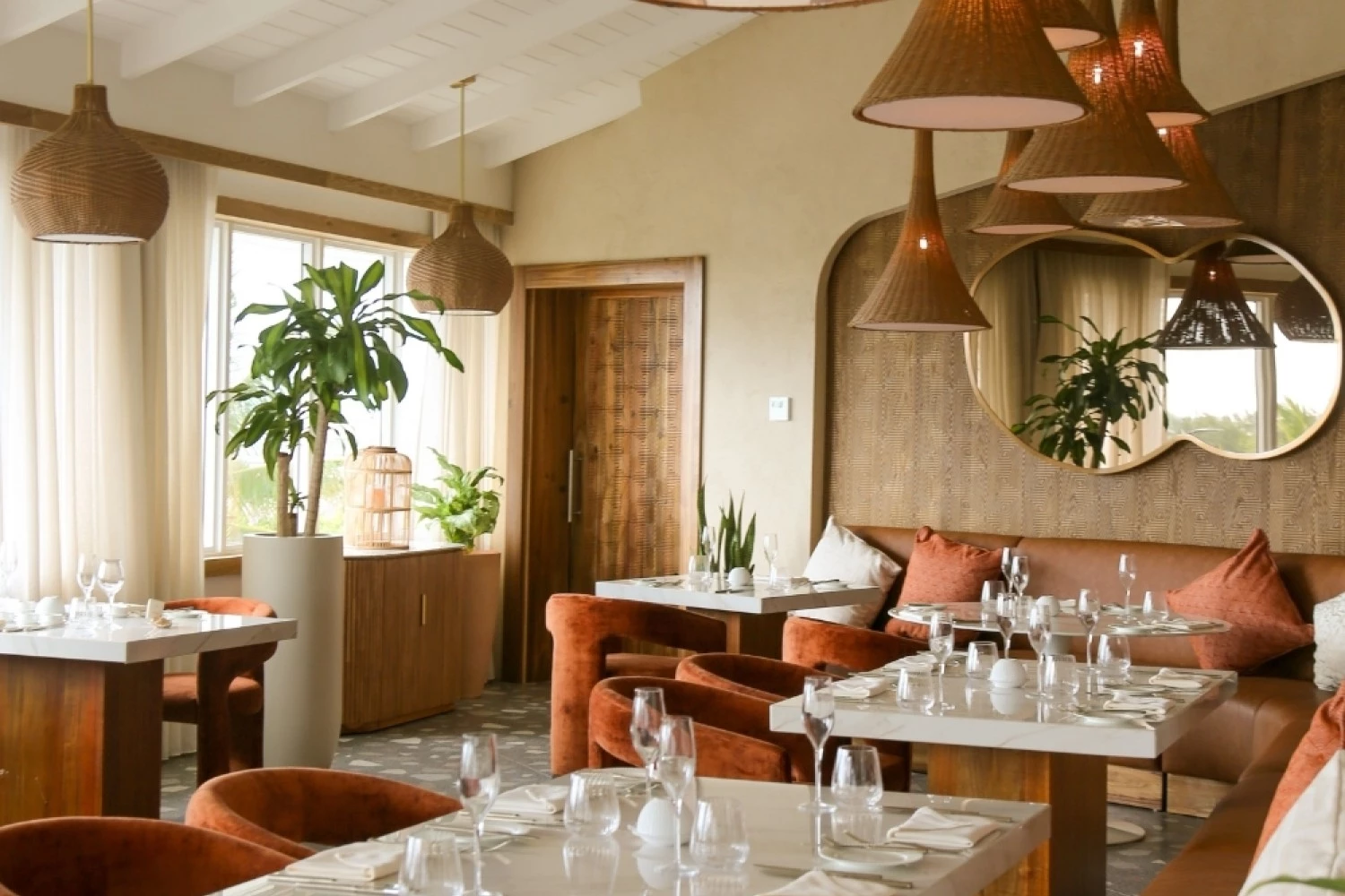 a room with tables and chairs