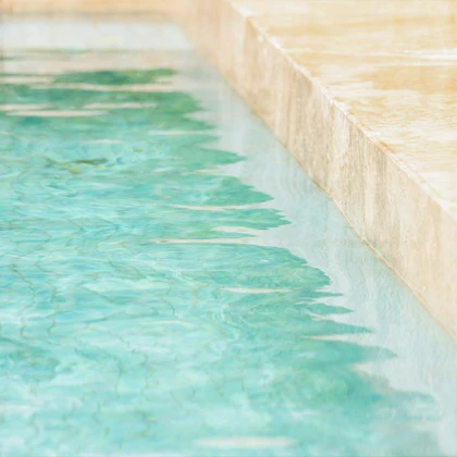 a pool with blue water