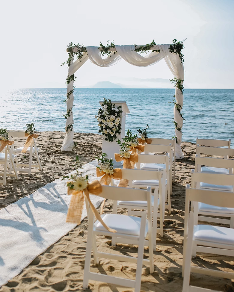 a wedding set up on a beach