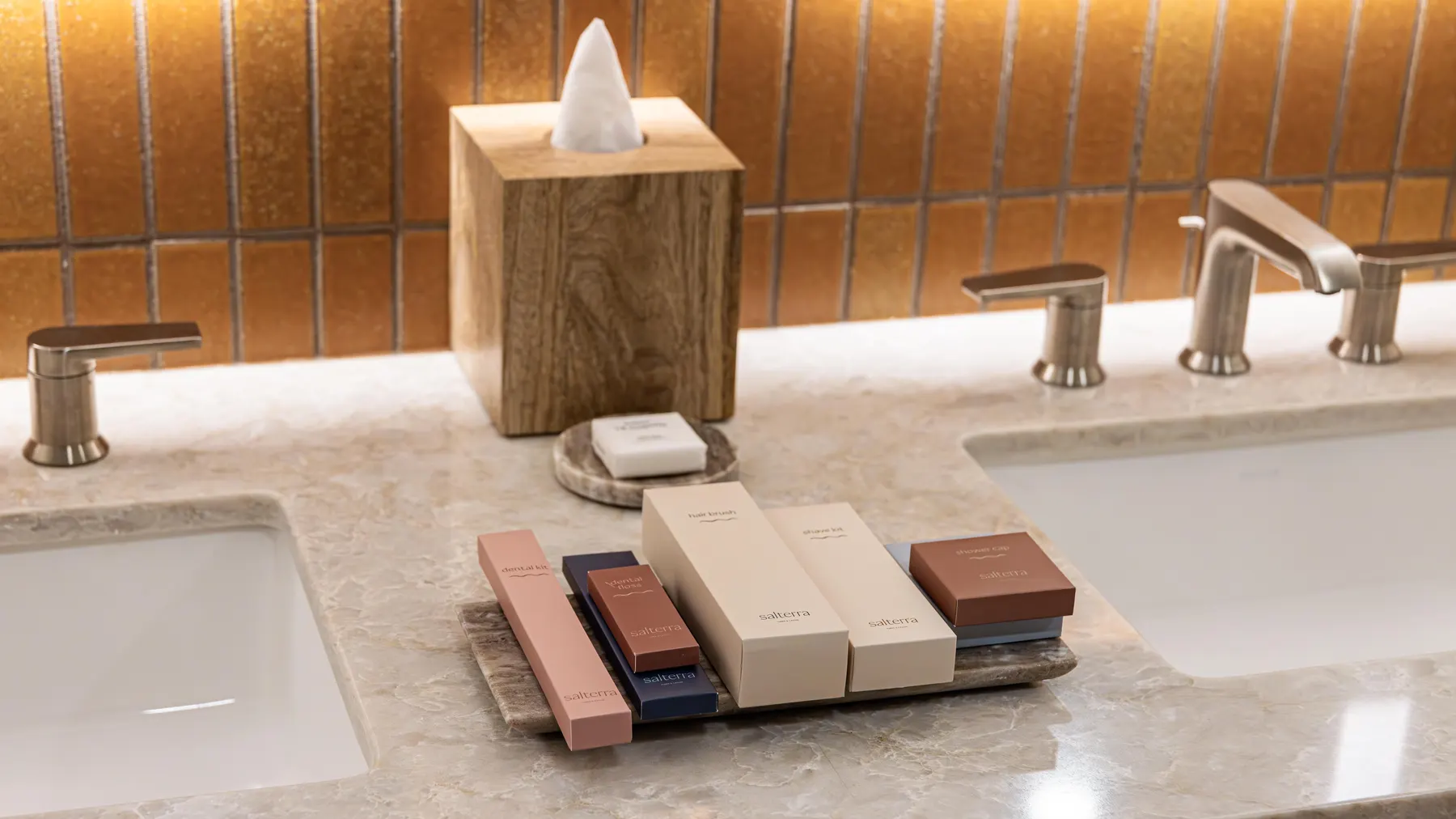 a group of boxes on a counter