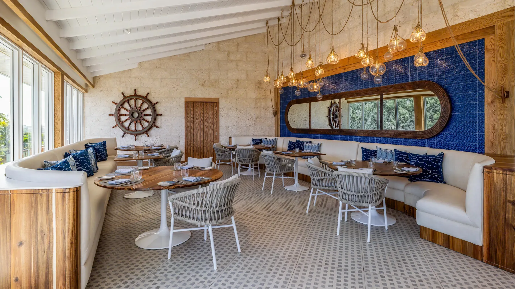 a room with tables and chairs